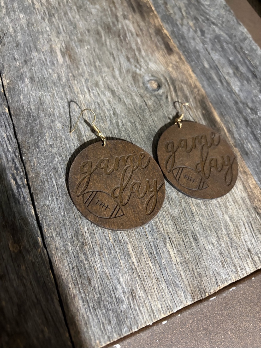 Plunder Brown Wooden 'Game Day' Dangle Earrings